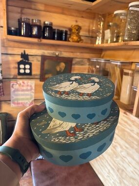 Blue Duck-Illustrated Decorative Round Nesting Boxes - Home Accents